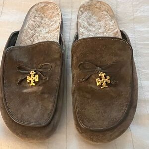 Tory Burch Brown Mules with Gold Logo